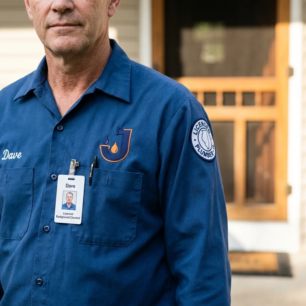 Licensed plumber showing ID badge in Fort Kent, ME