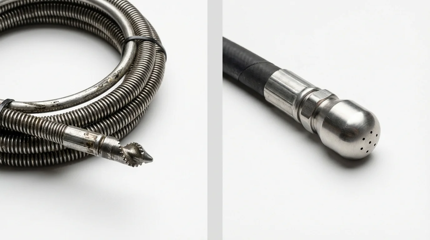 Drain snake cable and hydro jetting nozzle used for drain cleaning in Fort Kent, ME