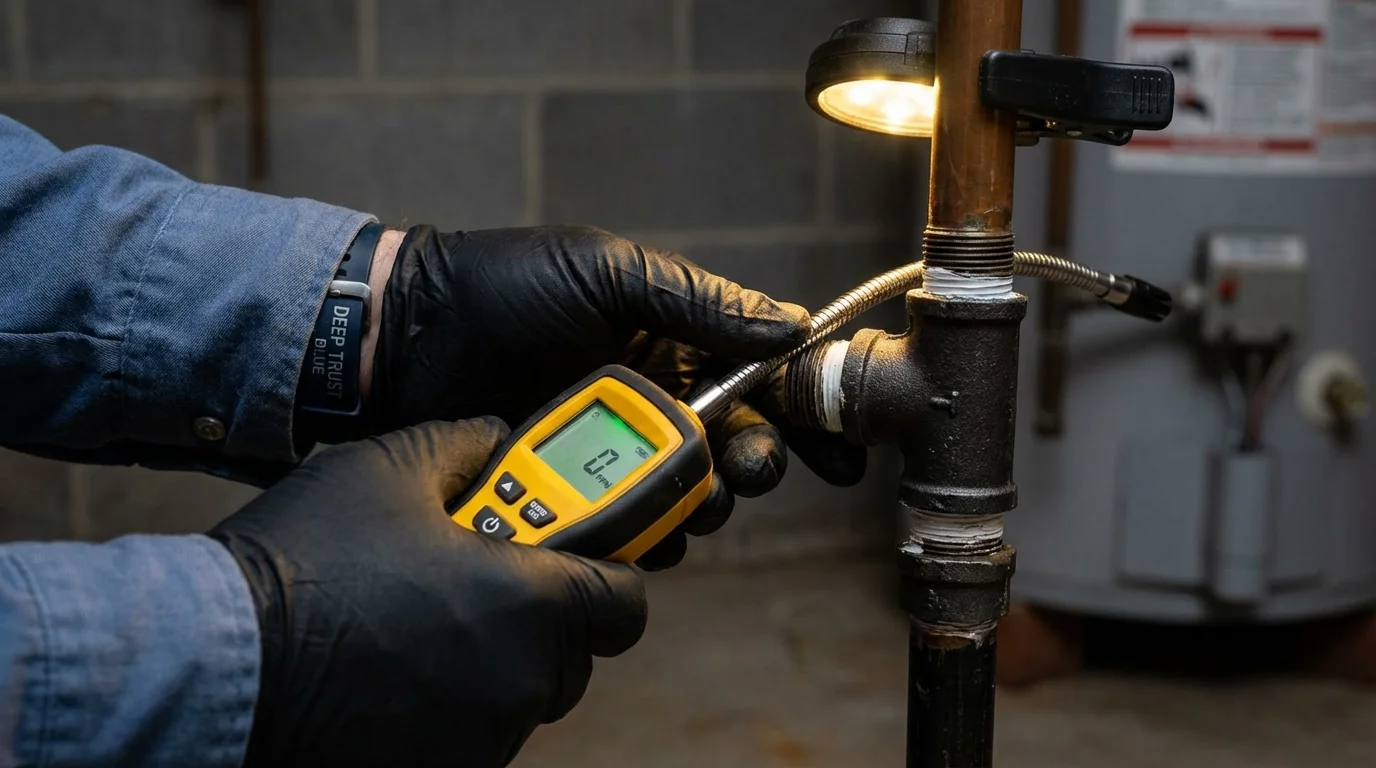 Gas leak detection with electronic sniffer by Johns Plumbing LLC in Fort Kent